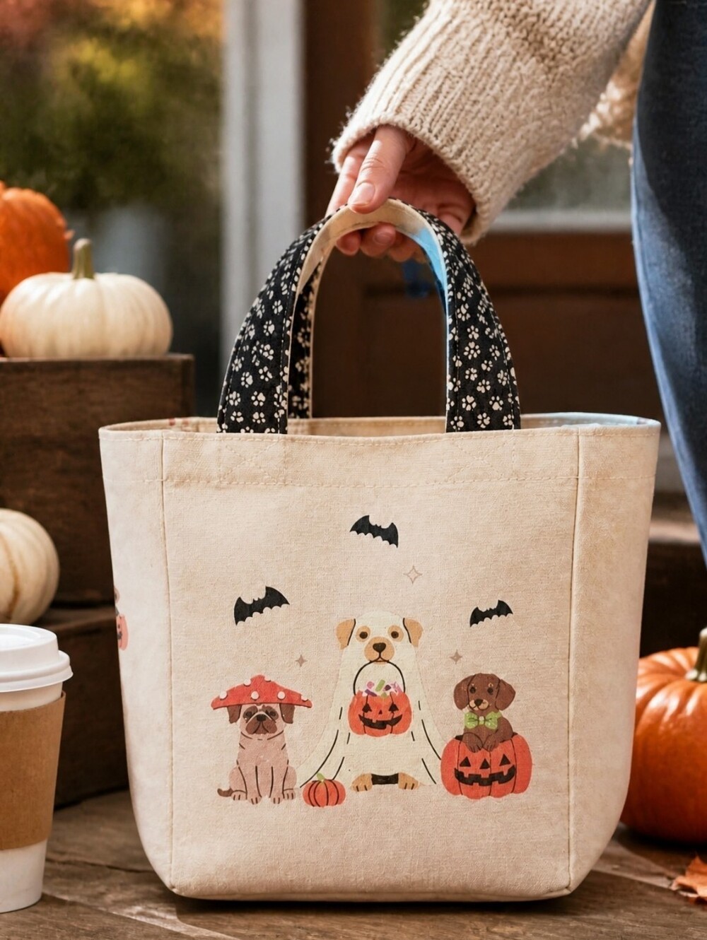 NWT 2-Piece Halloween Dog Canvas Tote Set | Adorable Trick-or-Treat Puppy Print